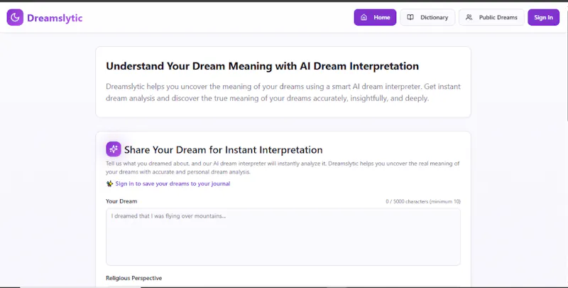 Free Tool for Dream Interpretation screenshot 1