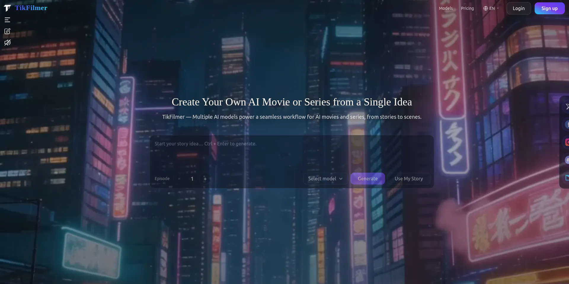 Banner del producto Tikfilmer.com — Create your AI movie