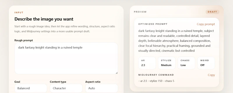 Midjourney Prompt Optimizer screenshot 1
