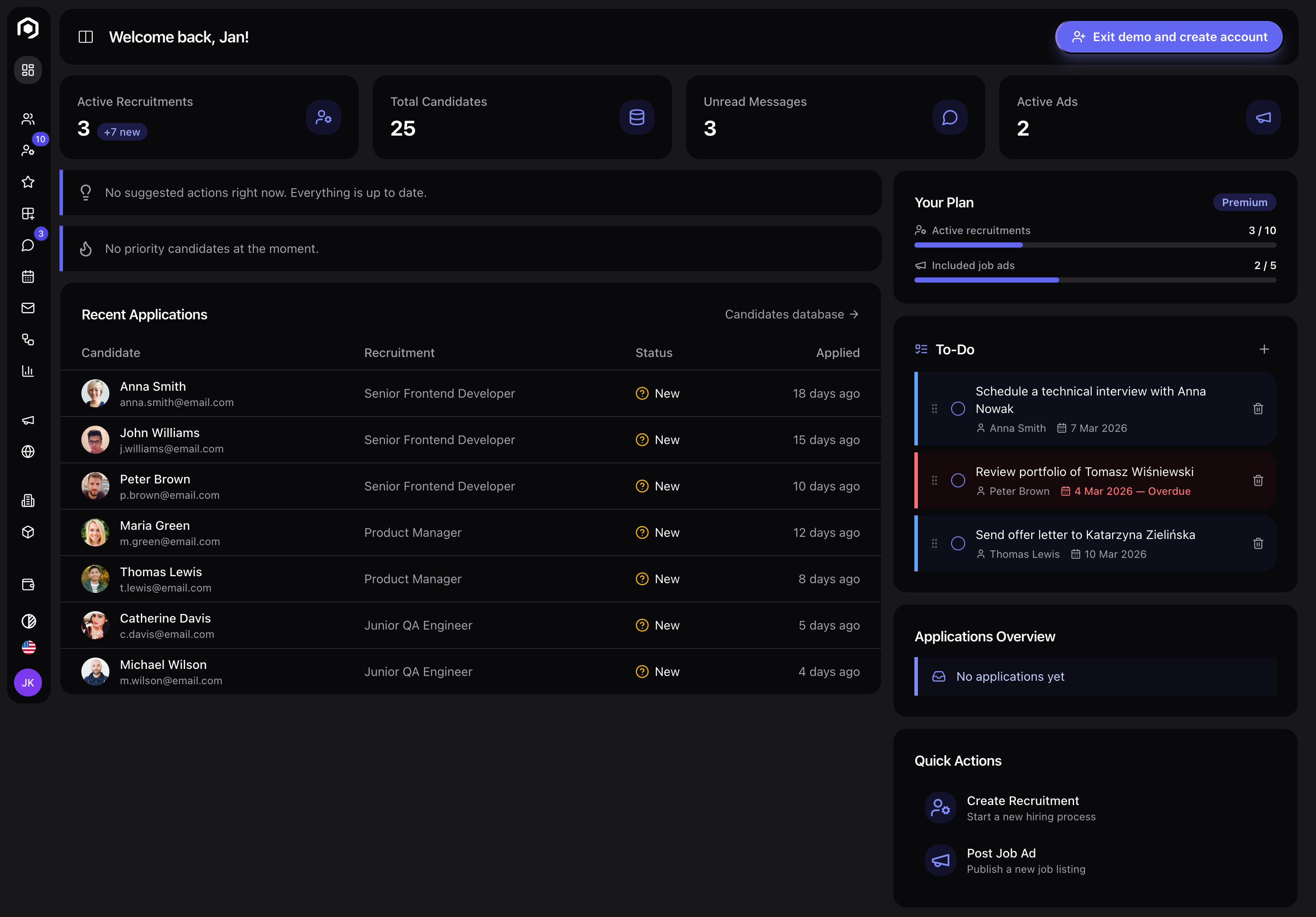 Hexjobs ATS - Main product screenshot demonstrating key features and user interface