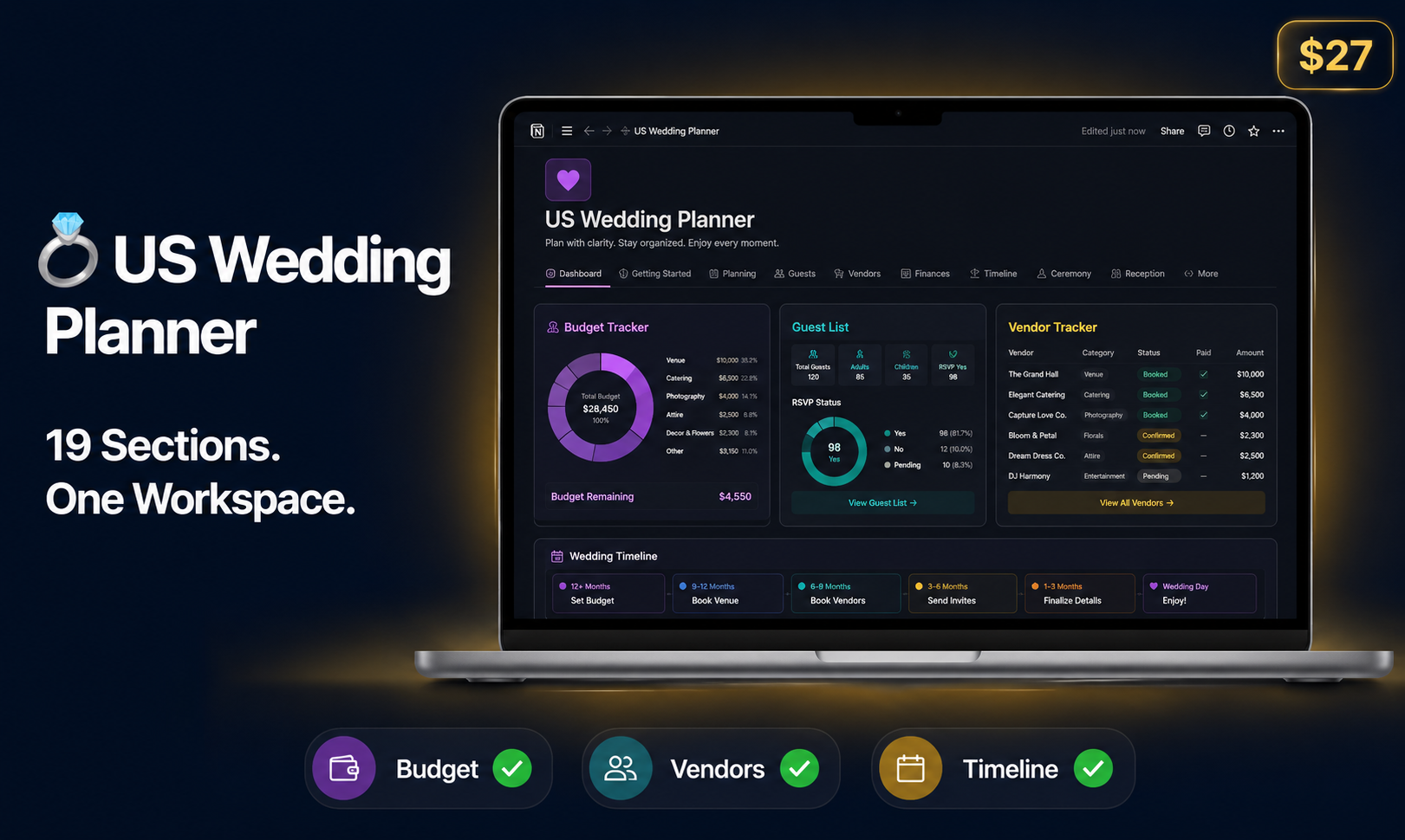 US Wedding Planner —All-in-One Notion OS gallery image