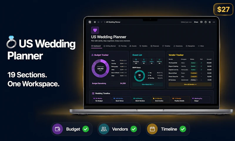 US Wedding Planner —All-in-One Notion OS screenshot 2