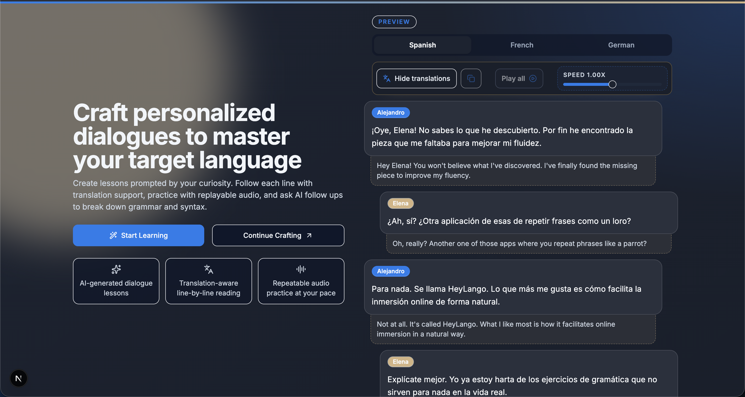 HeyLango - Main product screenshot demonstrating key features and user interface
