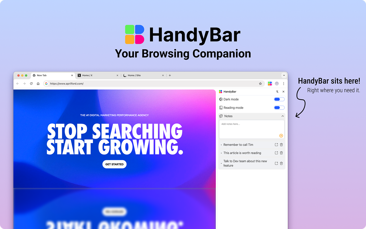HandyBar - Main product screenshot demonstrating key features and user interface