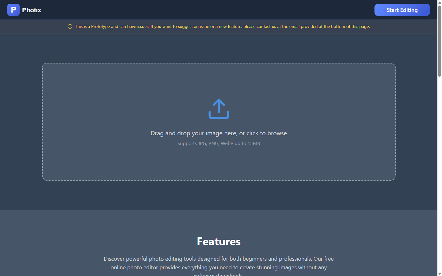 Photix - Main screenshot showing features and interface