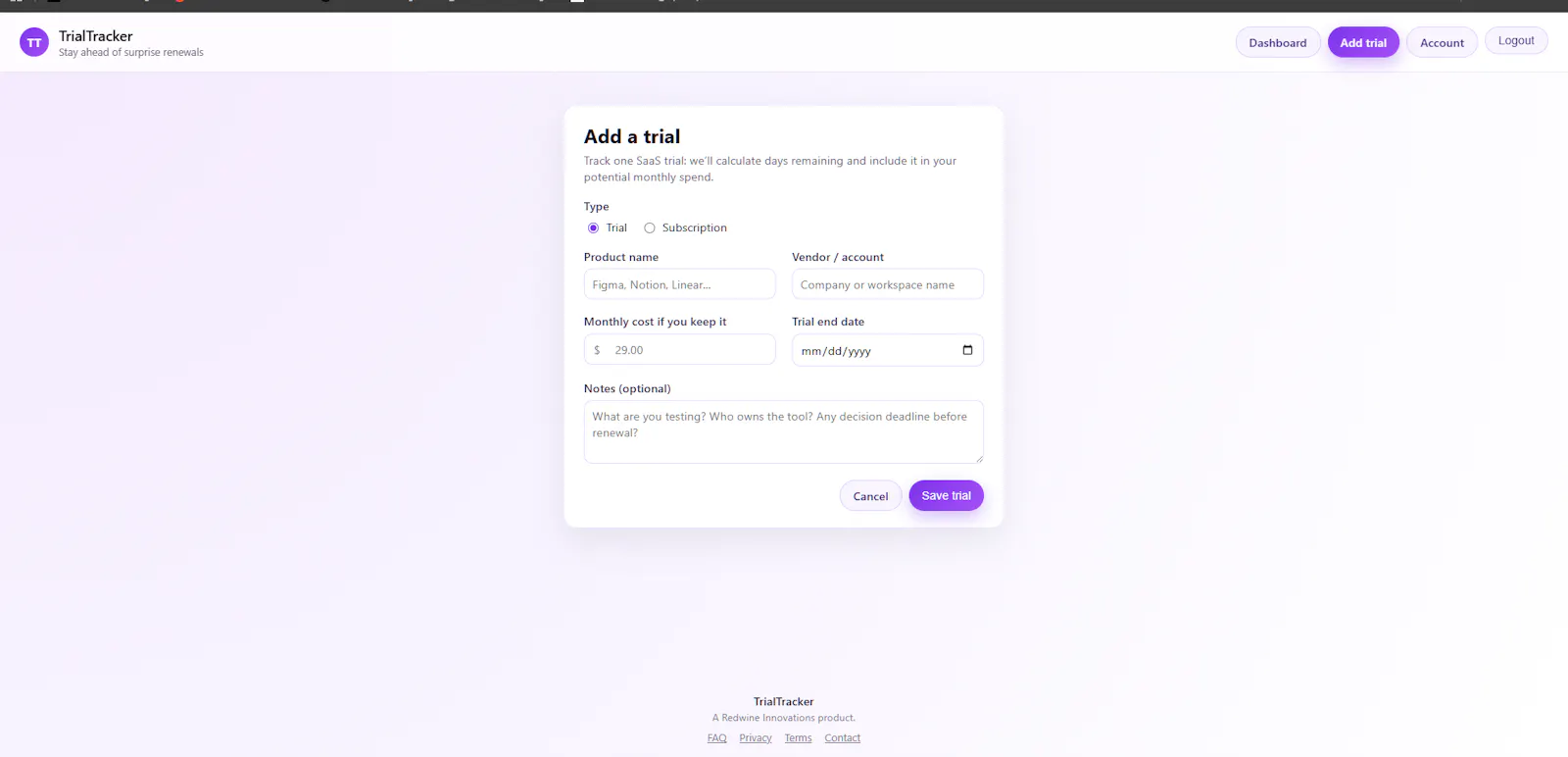 TrialTracker   screenshot 2