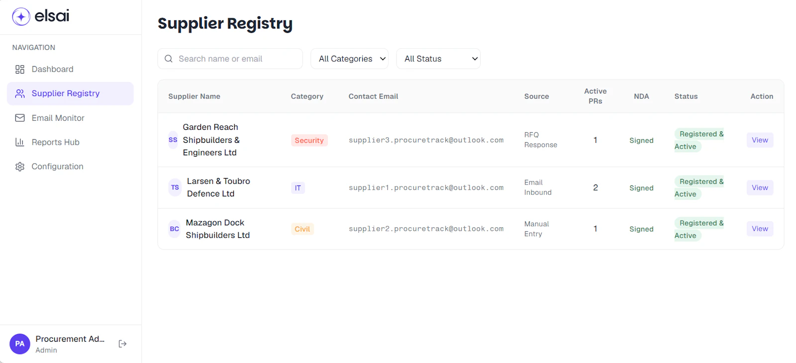 elsai Procurement screenshot 2