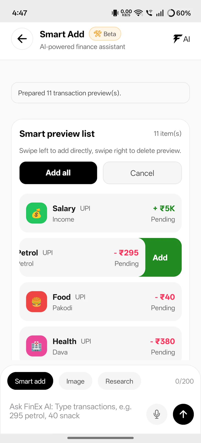 Finex - AI powered expense manager screenshot 2