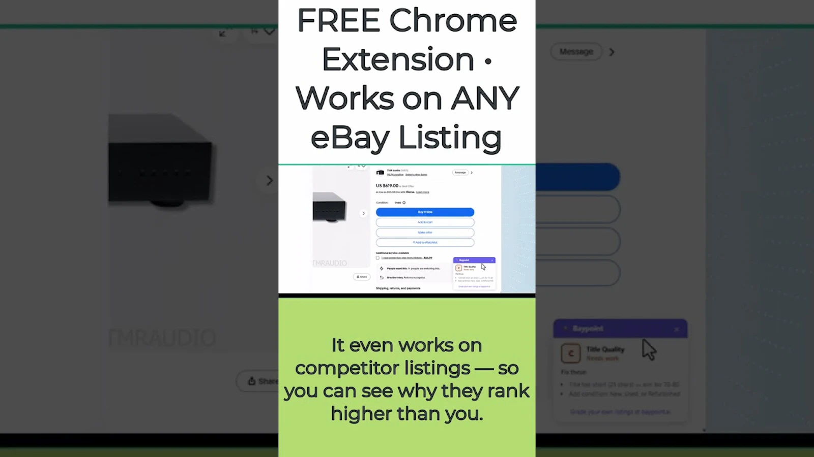 Baypoint ebay Listing Title Analyzer screenshot 1 (video preview)
