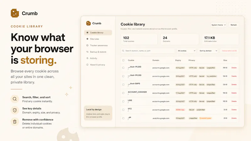 Crumb — Private Cookie Manager screenshot 2