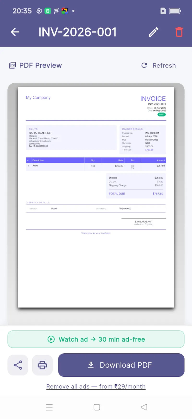 BILL KARO INVOICE MAKER screenshot 5
