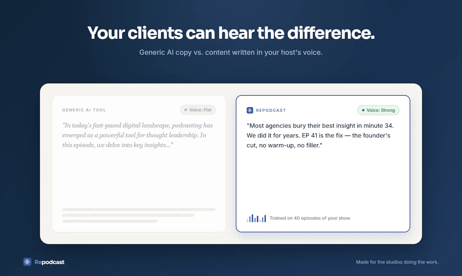 RePodCast: Podcast Content at Scale. screenshot 2