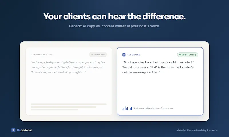 RePodCast: Podcast Content at Scale. screenshot 2