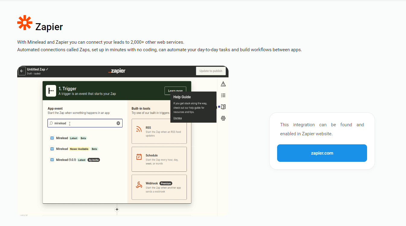 L'integrazione di Minelead con Zapier - Automatizza i lead salvando con Zapier da MinELEAD.IO media 4