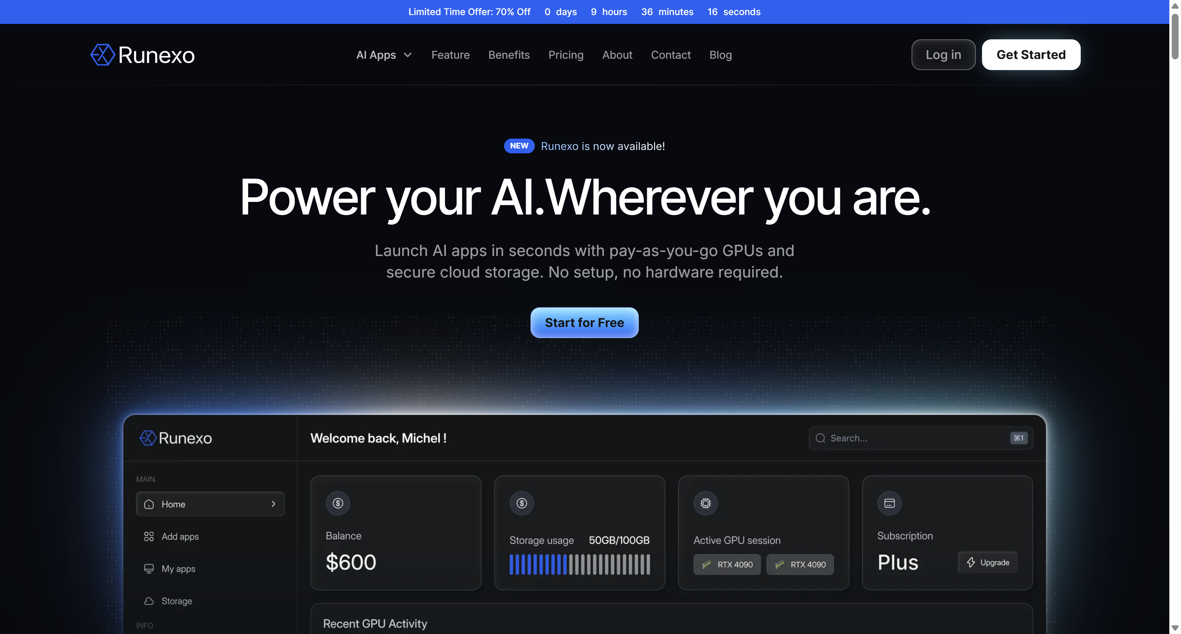 Runexo - Main screenshot showing features and interface