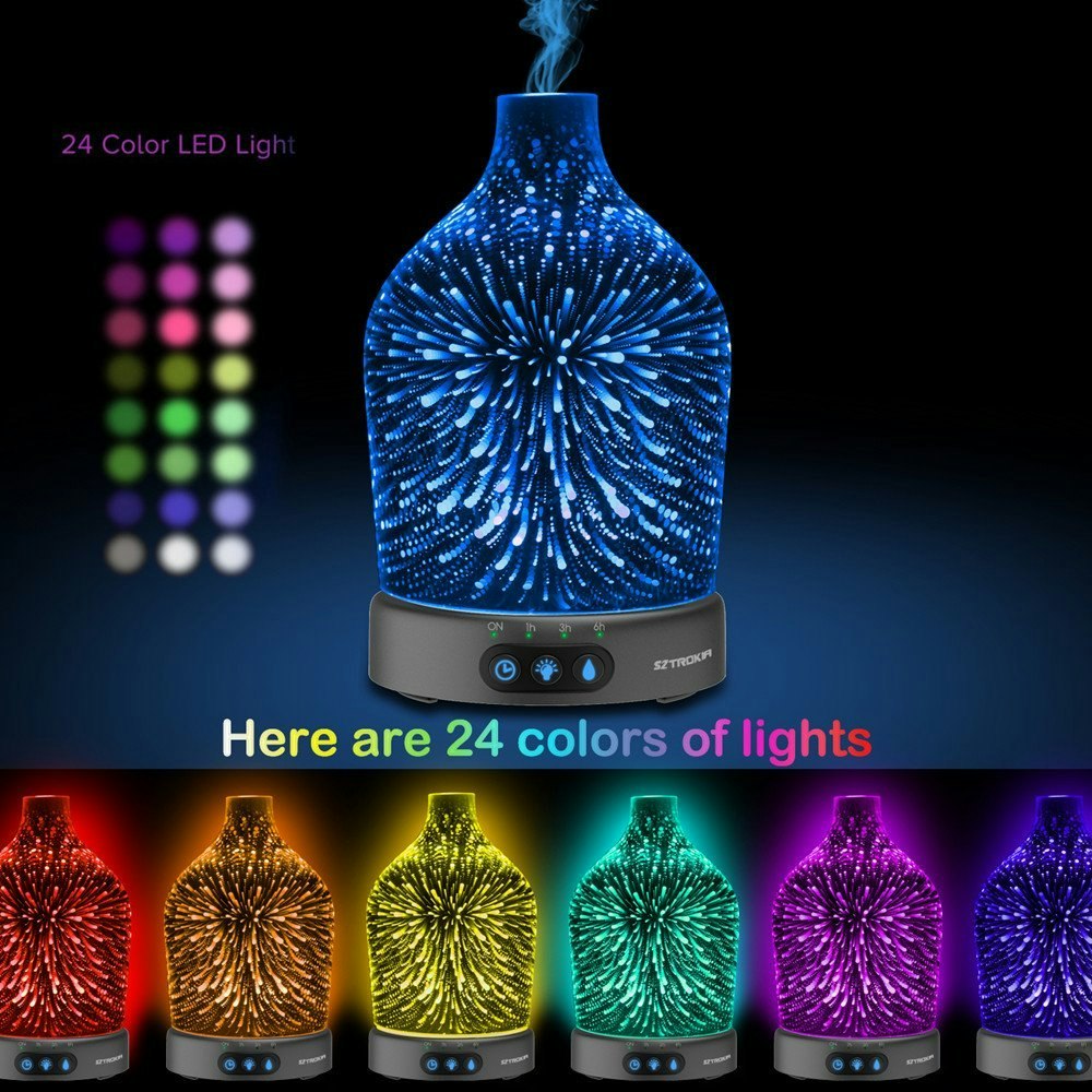 SZTROKIA 200ml Essential Oil Diffuser Humidifier, Metal Base,Ultrasonic Technology Cool Mist gallery image