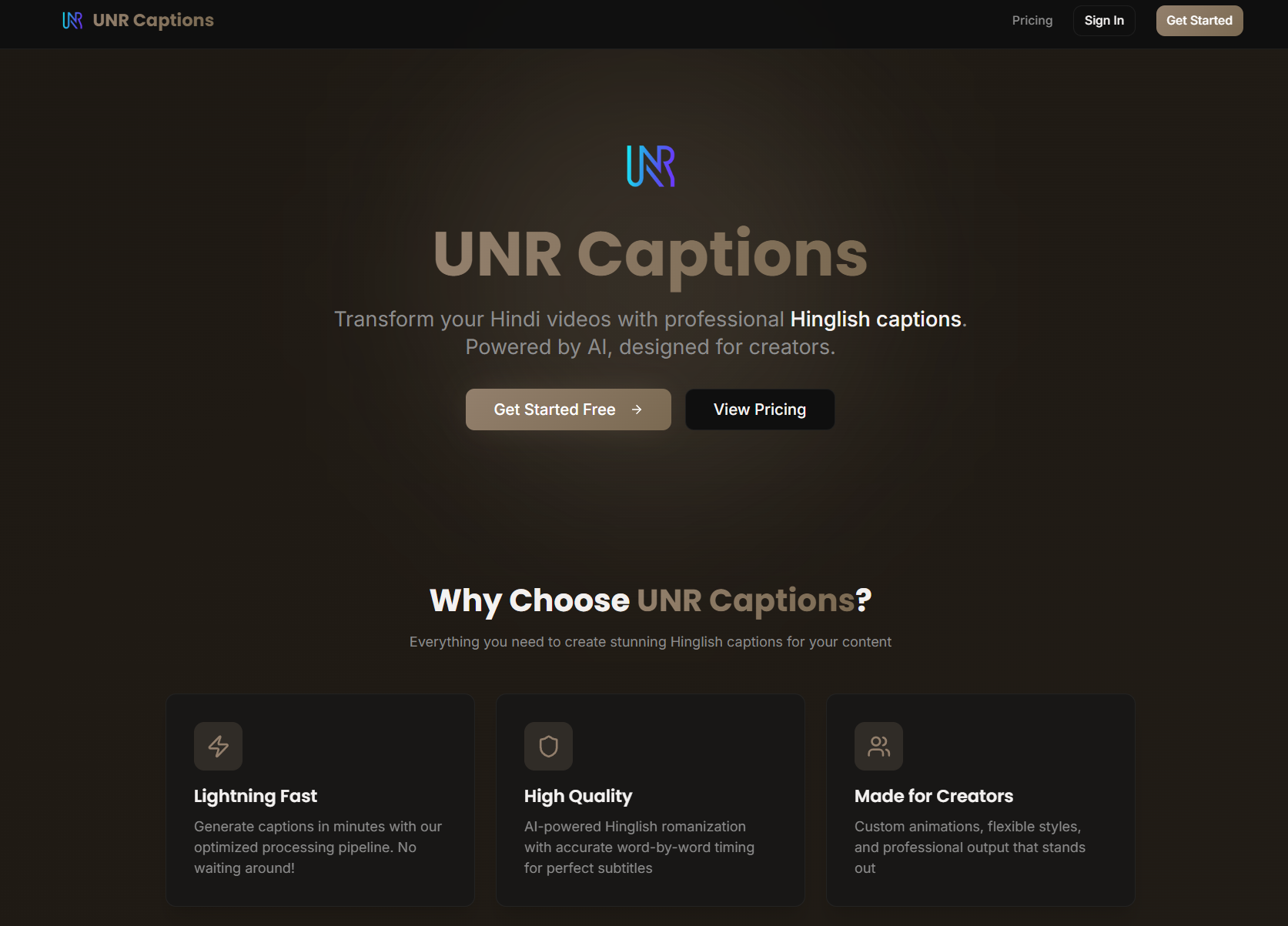 UNR Captions - Main product screenshot demonstrating key features and user interface
