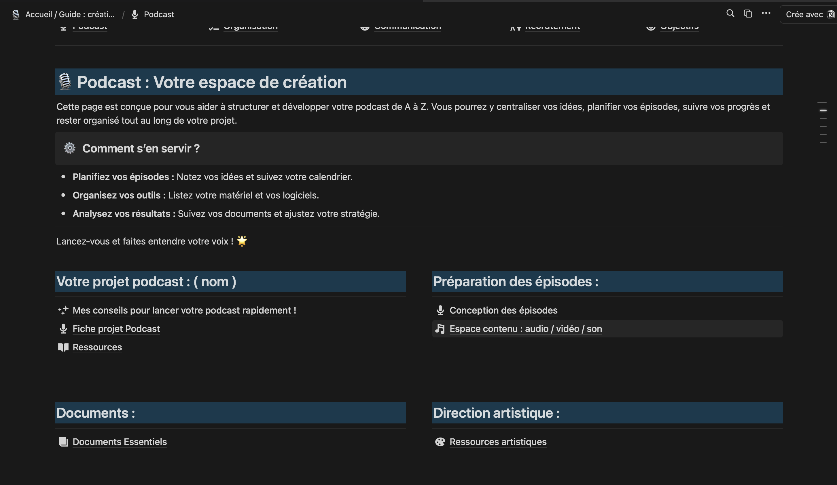 Notion : création de podcast - Studio  media 2