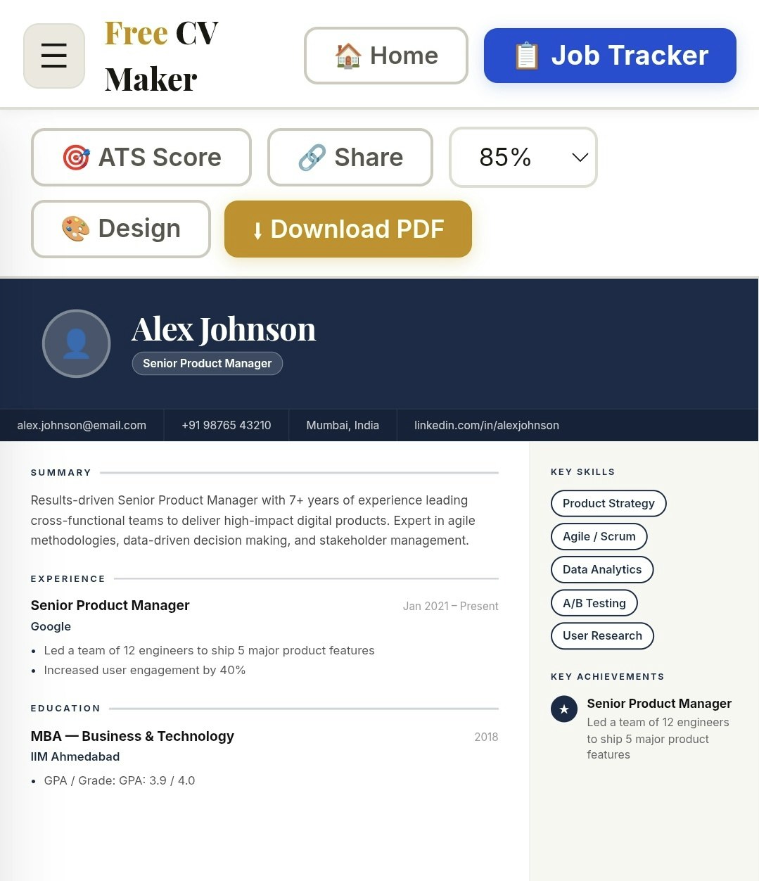 Free Professional CV Maker