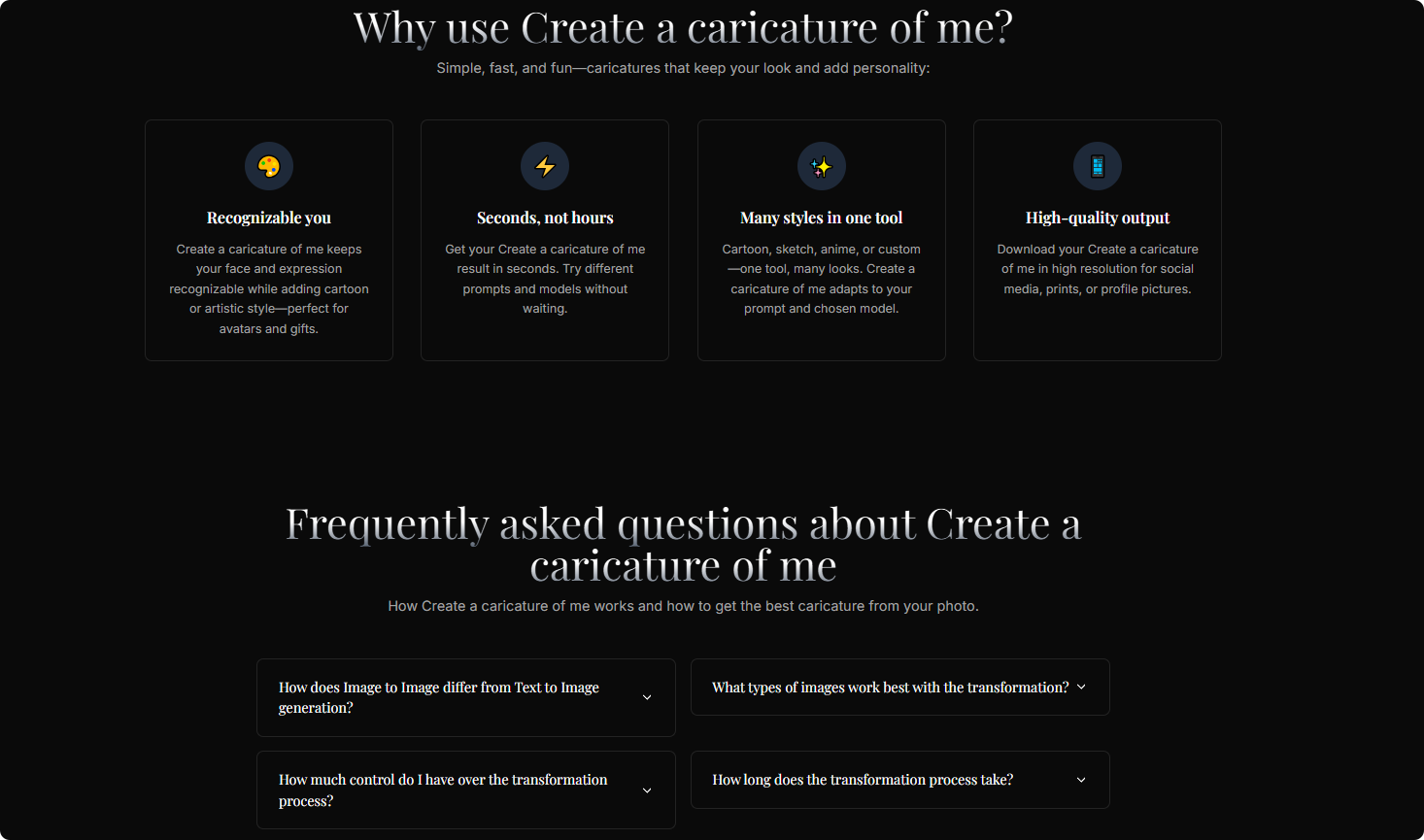 Create a caricature of me - Main product screenshot demonstrating key features and user interface