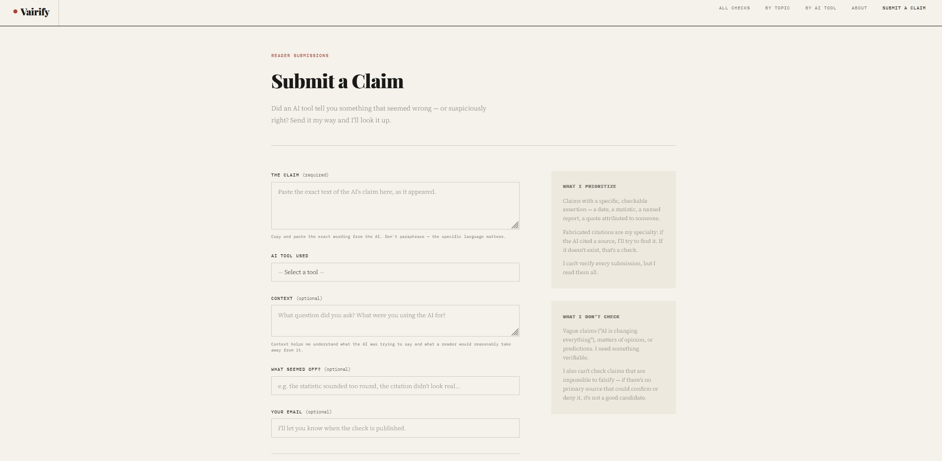 vairify.ca human AI fact checking - Screenshot 3 showing product features and functionality