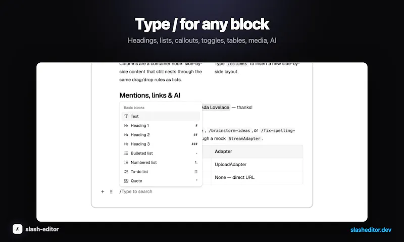 slash-editor screenshot 1