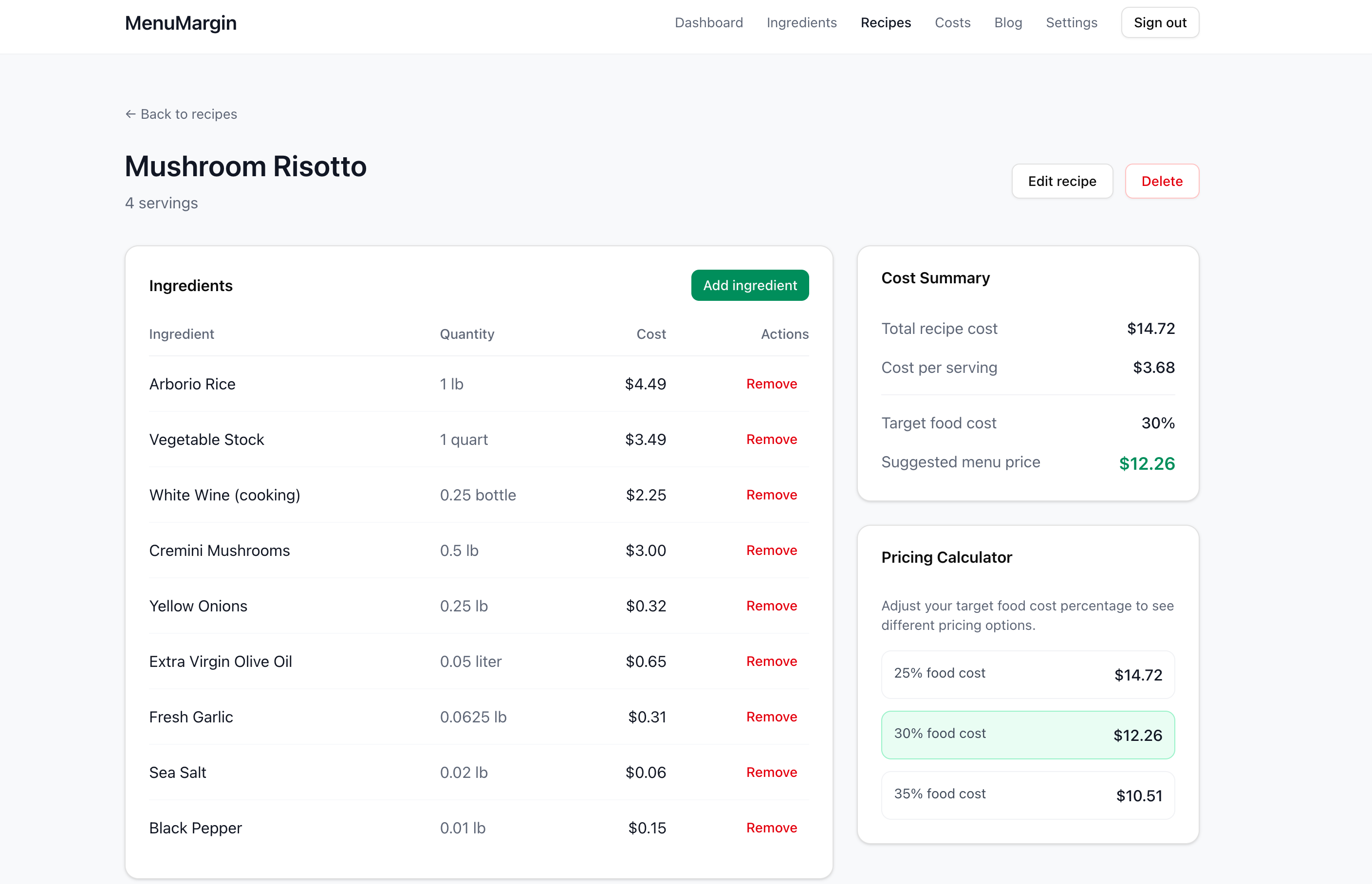 MenuMargin - Screenshot 2 showing product features and functionality
