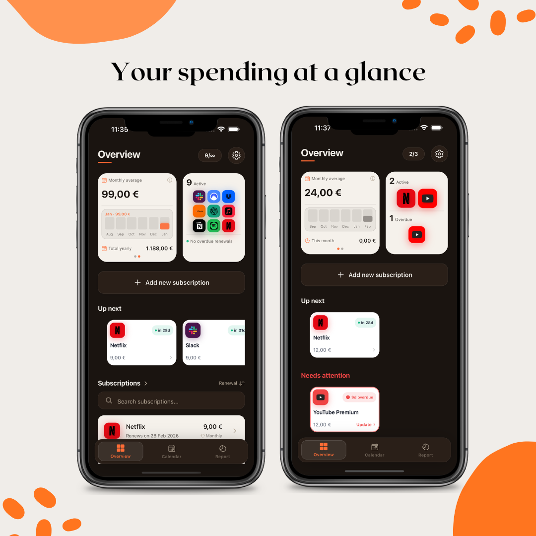 Smoosh: Subscription Tracker - Main product screenshot demonstrating key features and user interface