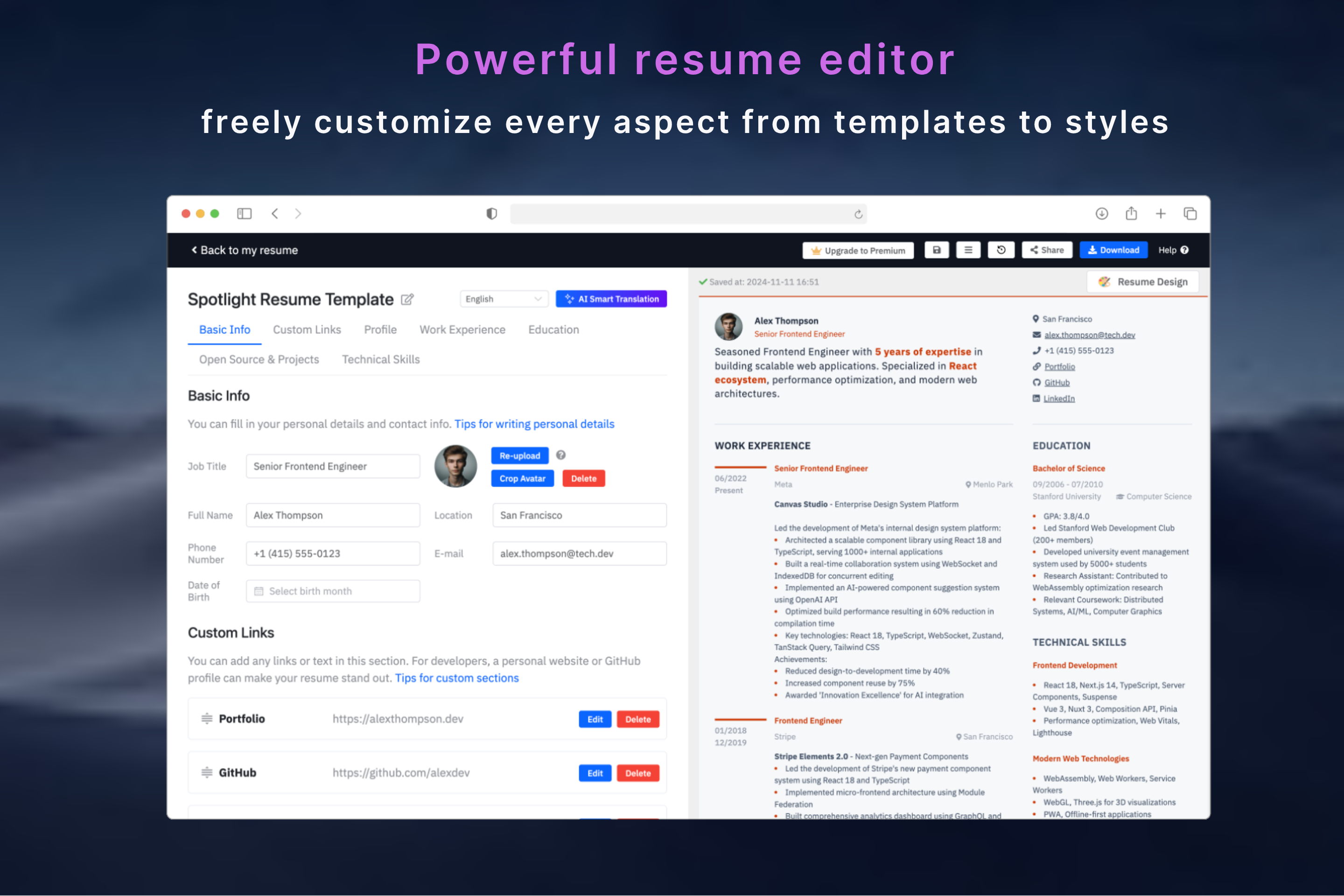 Tailwind Resume - ตัวสร้างเรซูเม่ AI ที่เก๋ไก๋สำหรับ devs กับเทมเพลต CSS tailwind CSS media 4