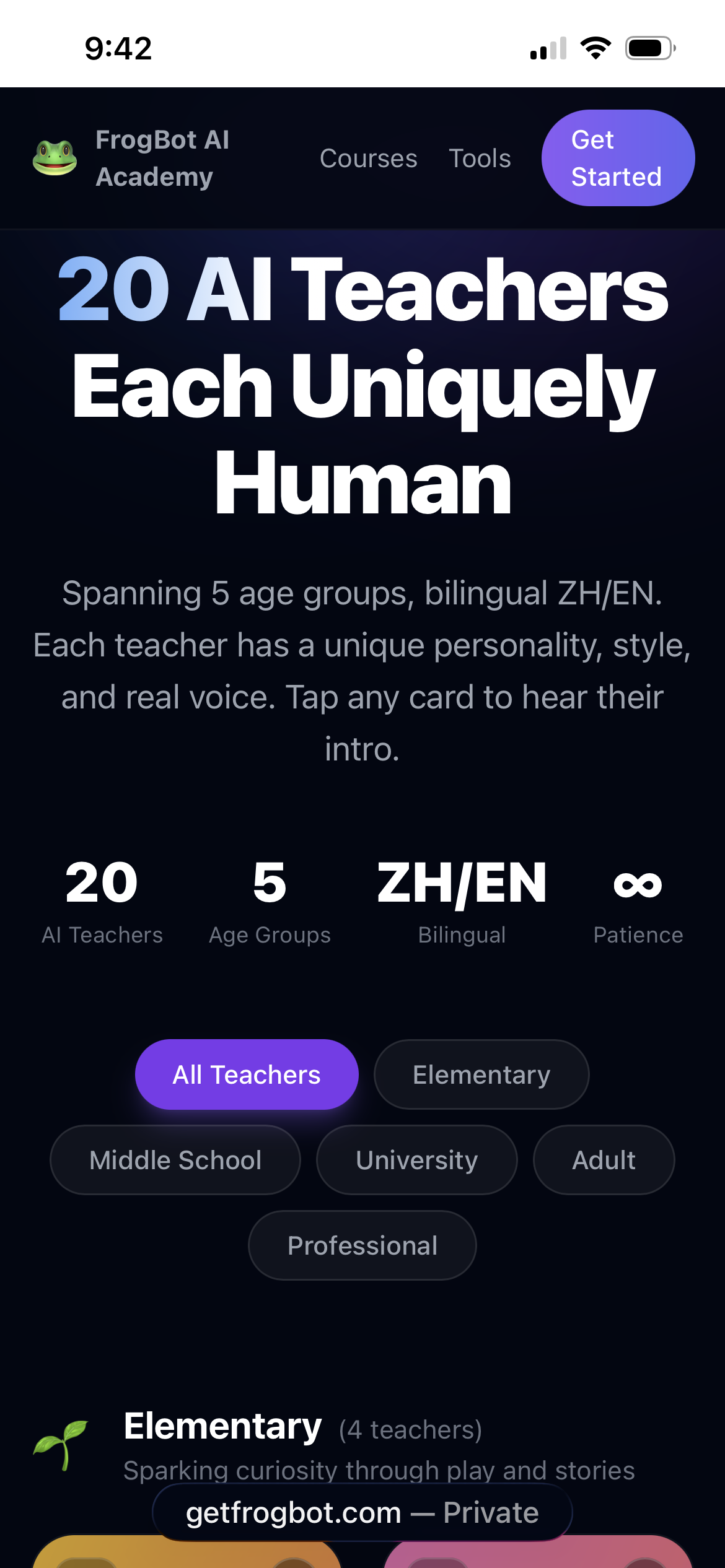 FrogBot AI Academy - Main product screenshot demonstrating key features and user interface