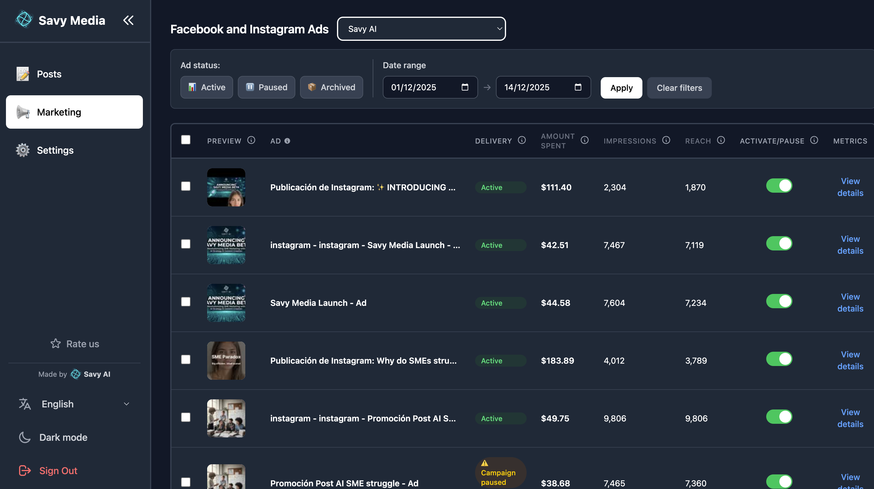Savy Media - Screenshot 3 showing product features and functionality
