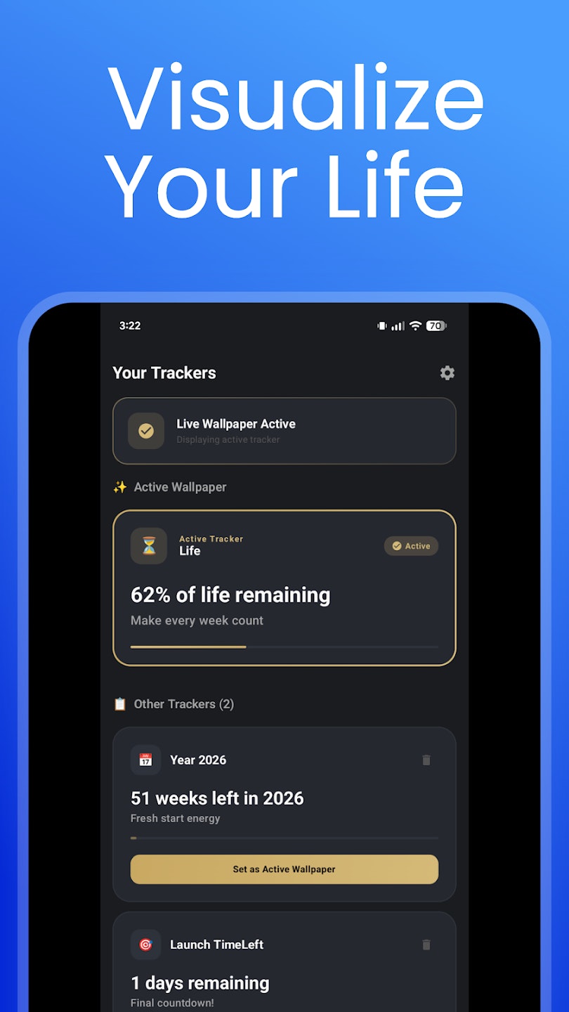 TimeLeft: Visualize Your Life - Main product screenshot demonstrating key features and user interface