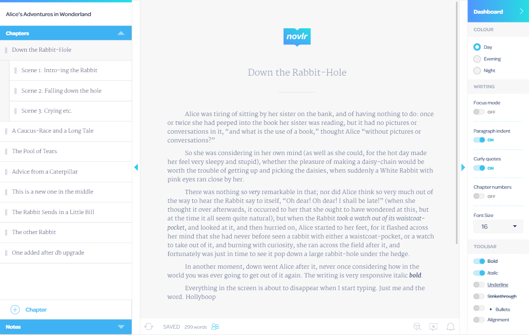 Novlr Beautiful online novel writing tool to write, edit & publish