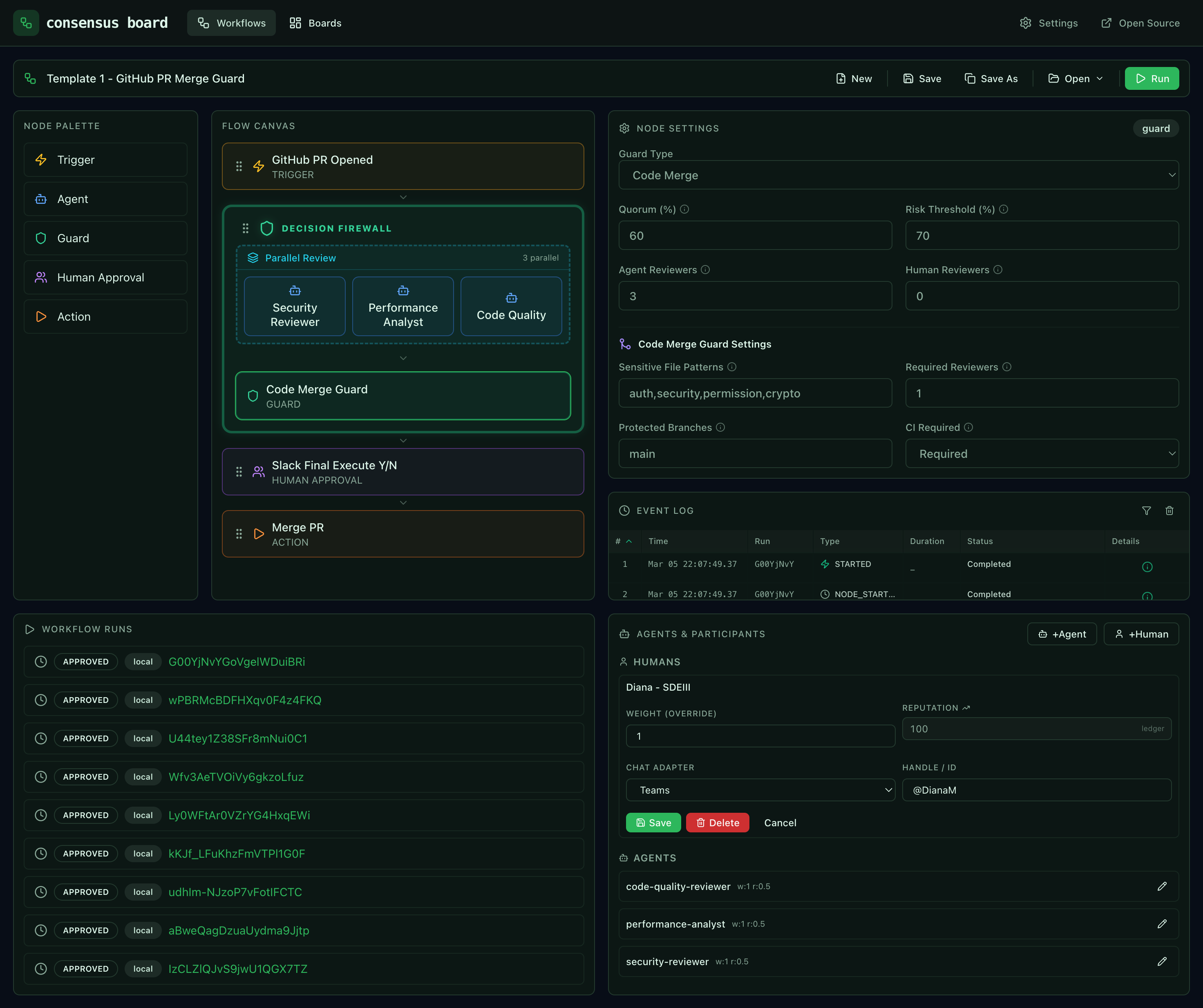Consensus MCP Board - Main product screenshot demonstrating key features and user interface