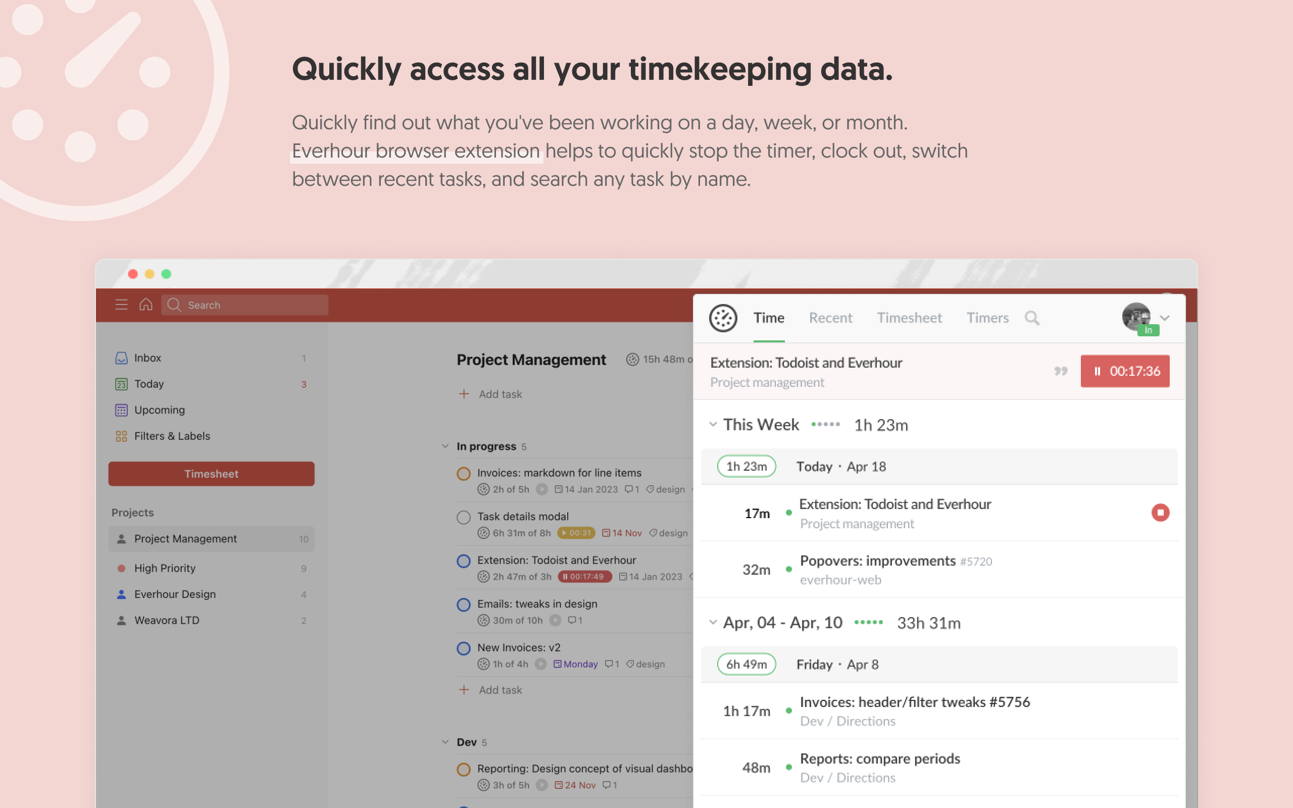 وسائط تتبع وقت التتبع من قبل Everhour - TODOIST Time Tracker للإبلاغ والميزنة والرواتب 3