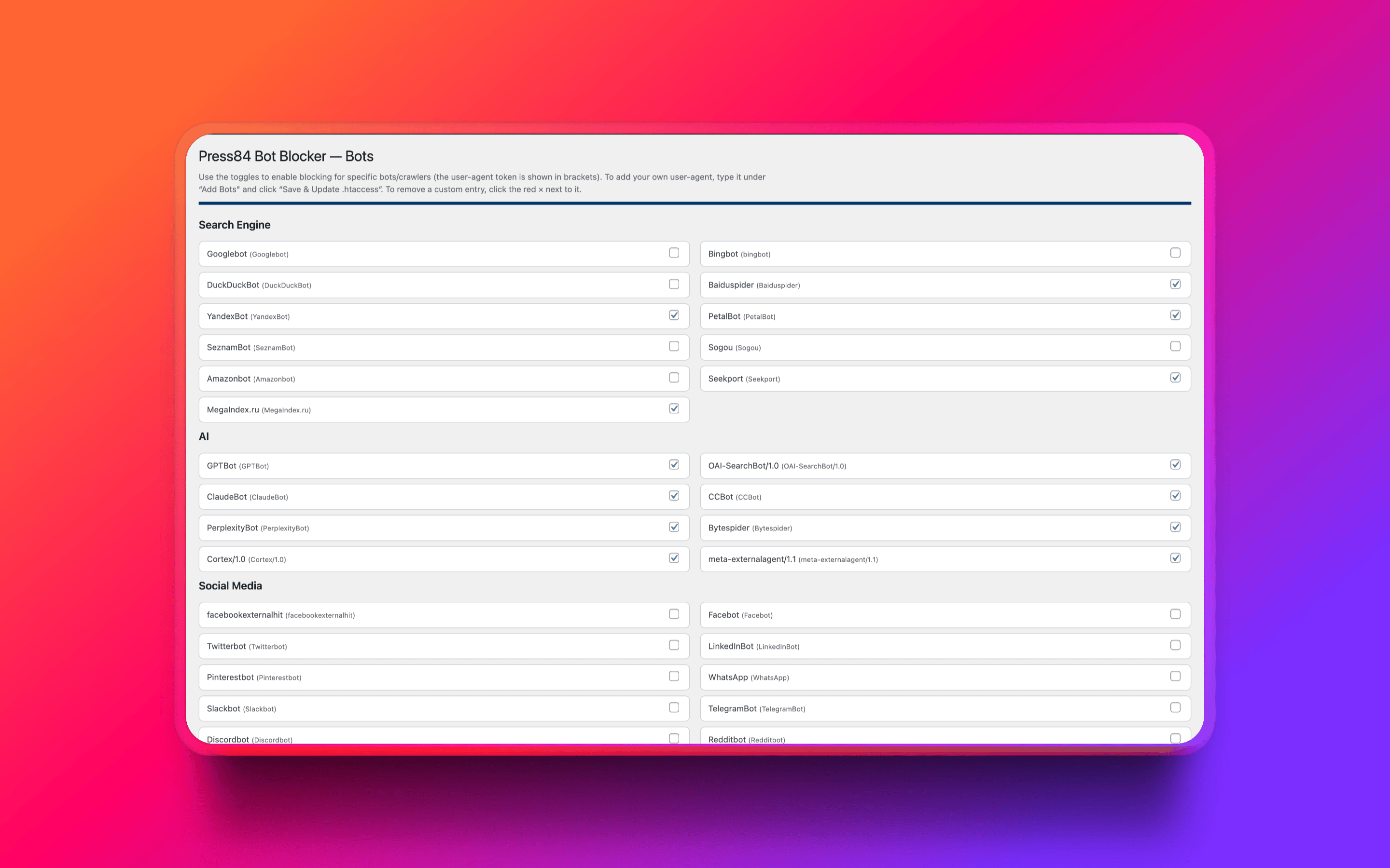 Média Plugin Press84 Bot Blocker pour WordPress - Bloquer les robots et les robots, réduire la consommation de ressources! 1