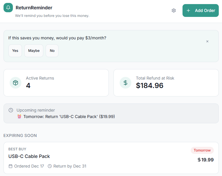Return Reminder - Screenshot 2 showing product features and functionality