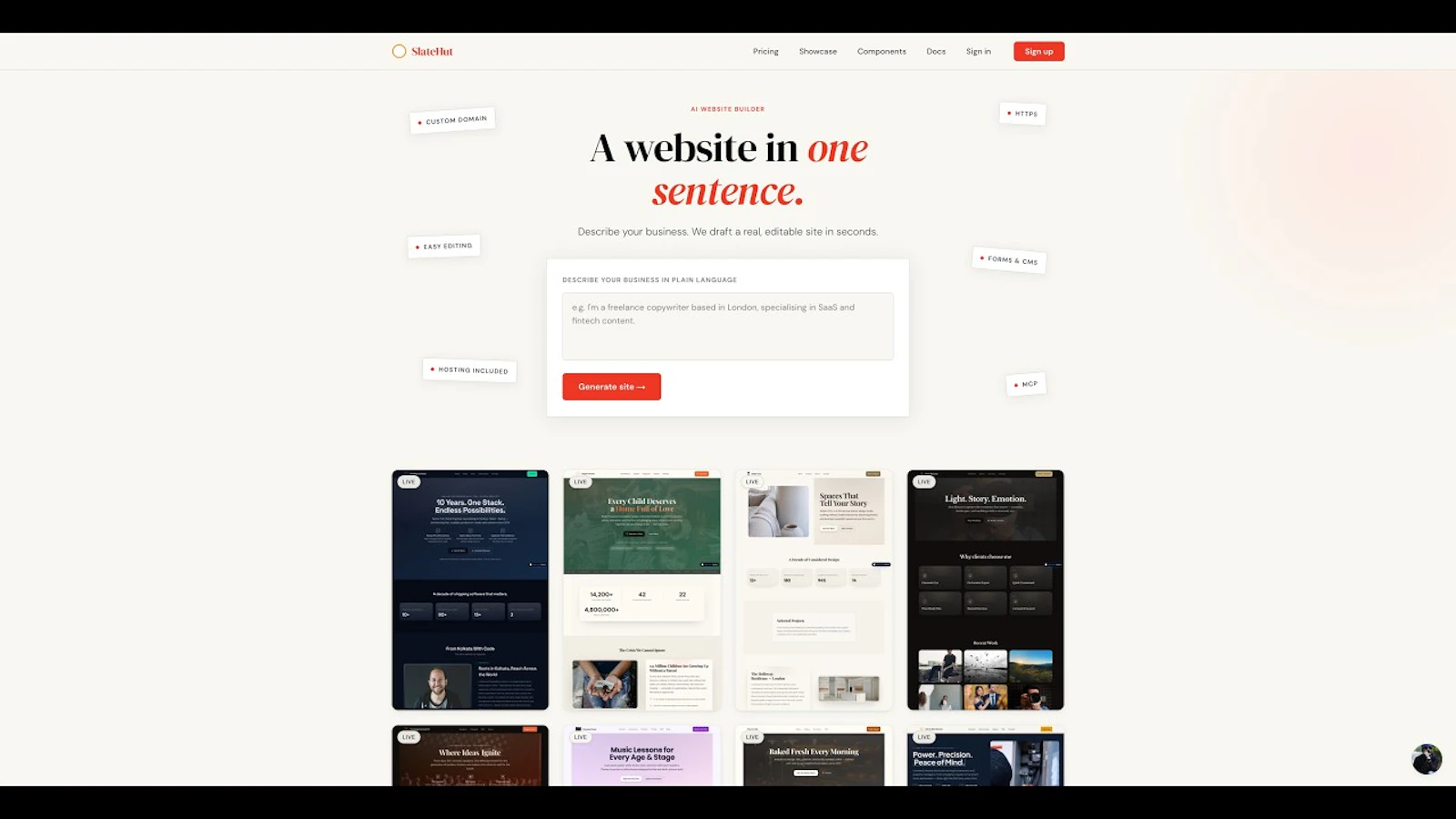 SlateHut.com - AI website builder screenshot 1 (video preview)