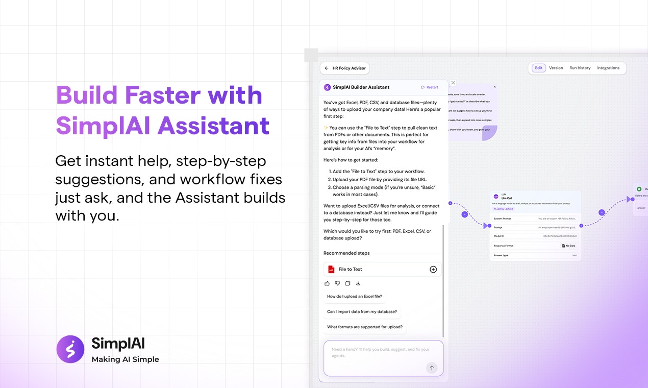 SimplAI New Workflow Builder - Screenshot 5 showing product features and functionality