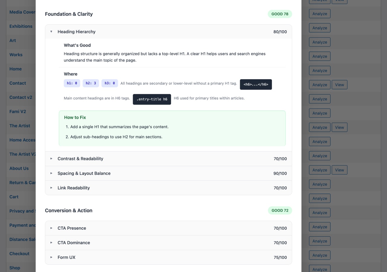 Heurilens UX Analyzer for WordPress gallery image