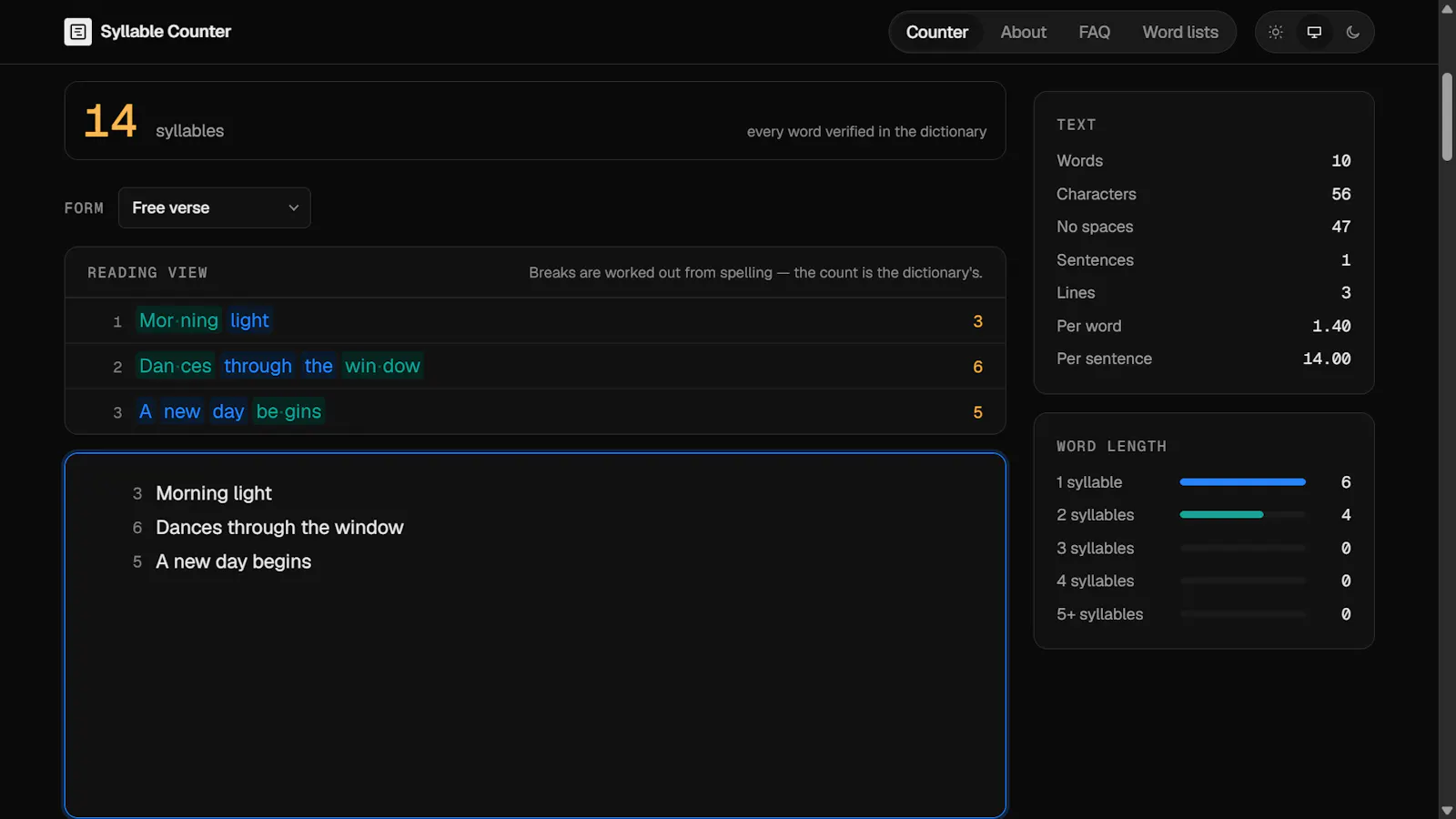 Syllable Counter screenshot 2
