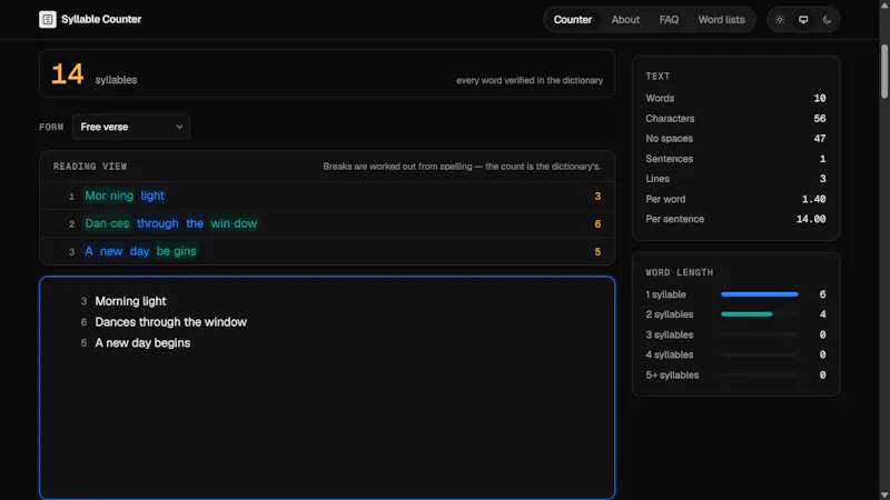 Syllable Counter screenshot 2