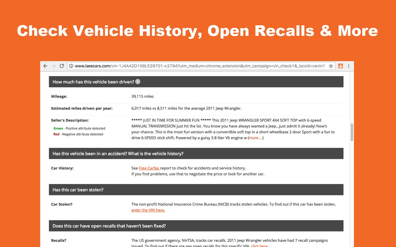 Free Vehicle Report for Any Car - Chrome Extension gallery image
