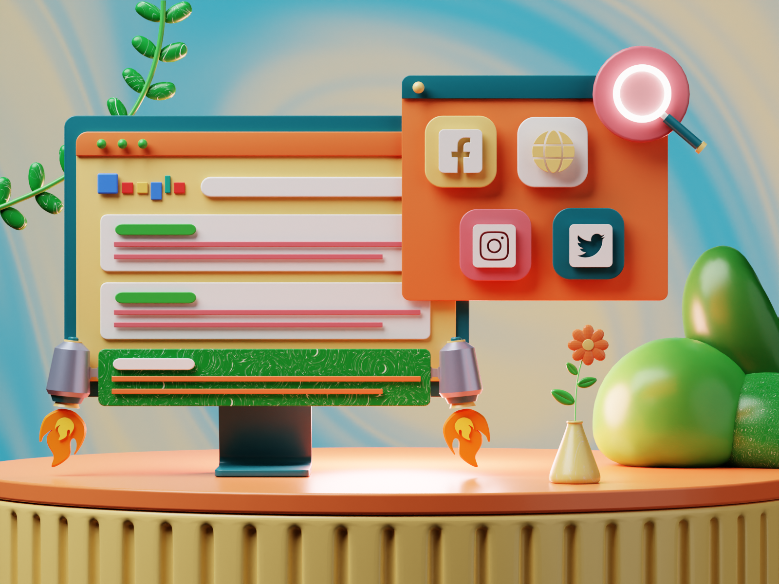 3D UI插图：夏季共鸣媒体4