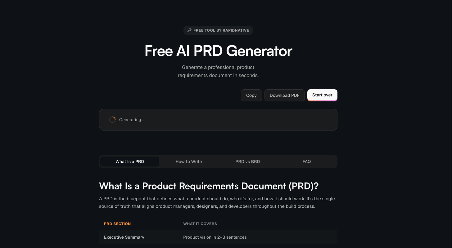 RapidNative free tools gallery image