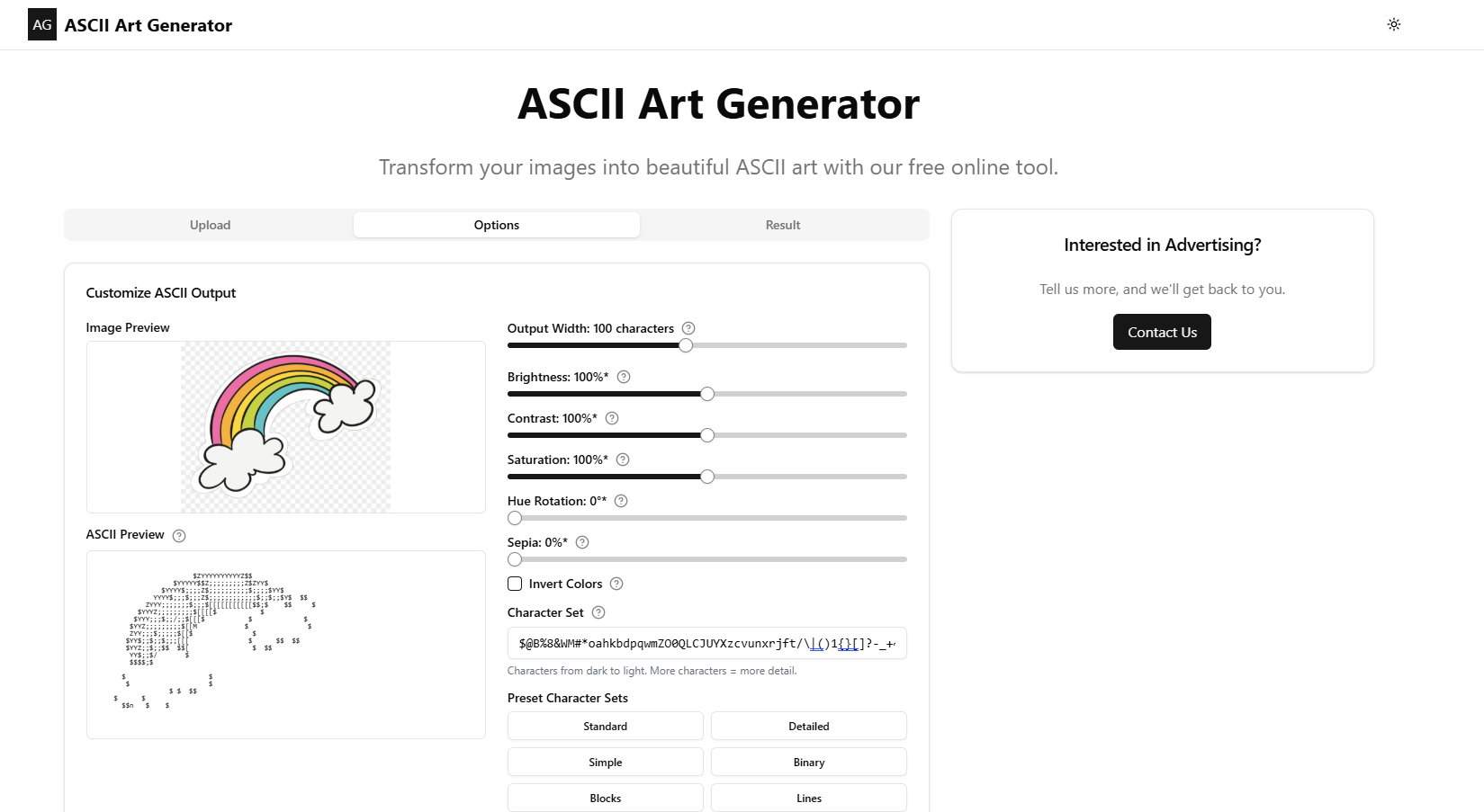 وسائط ASCII ART GELERATAR - قم بتحويل صورك إلى فن ASCII الجميل باستخدام أداتك 1