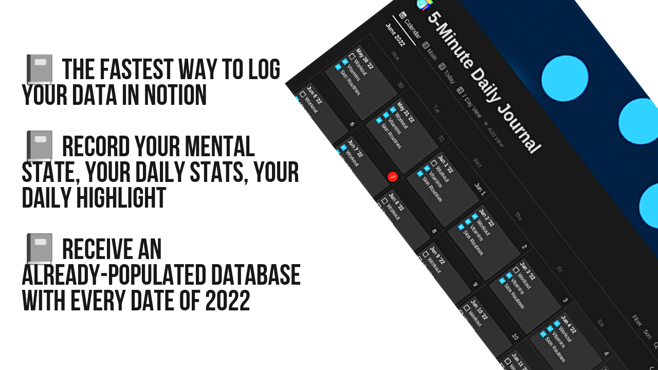 Modello di nozione: journaling giornaliero rapido - Inserisci le tue statistiche quotidiane, i risultati e gli obiettivi in questo DB. media 1