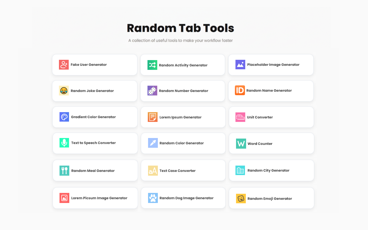 Média Outils d'onglet aléatoire - Une collection d'outils pour le nouvel onglet de votre Chrome 1