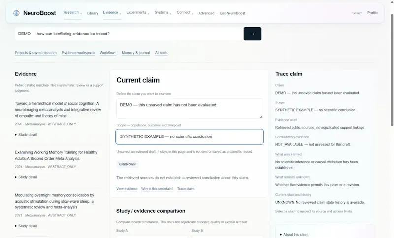 NeuroBoost · What does evidence support? screenshot 7