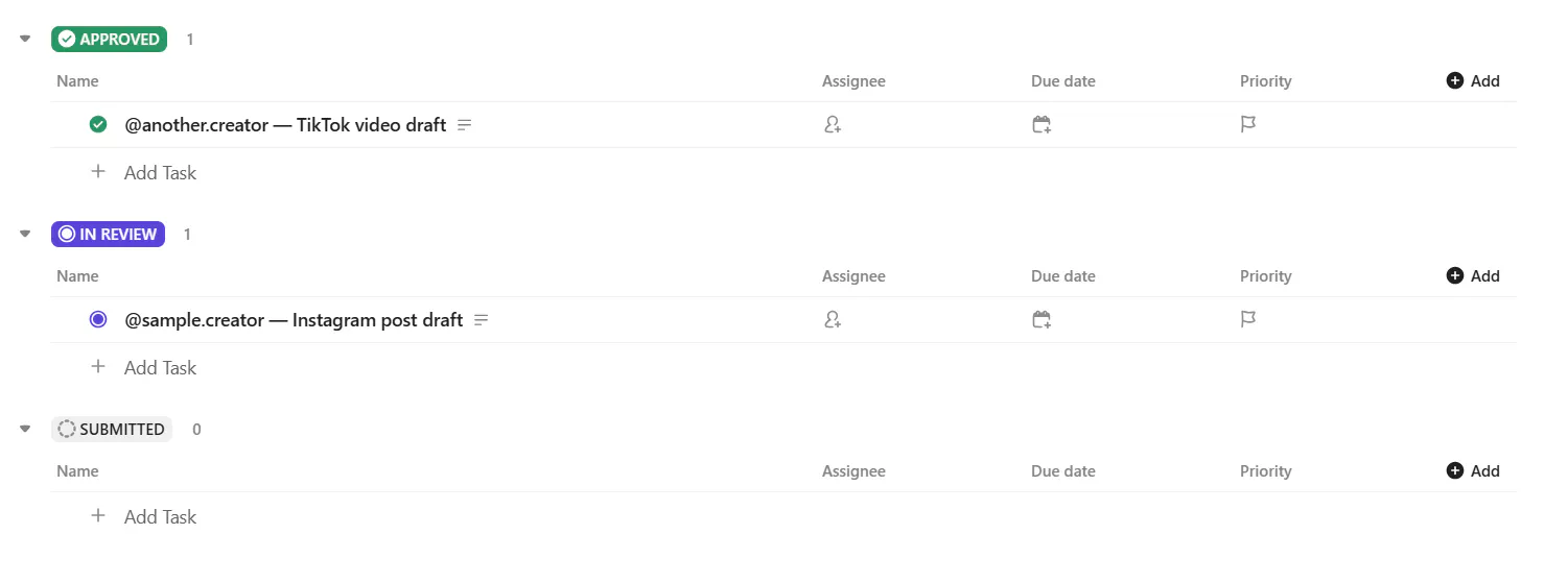 Influencer Campaign OS ClickUp workflow gallery image